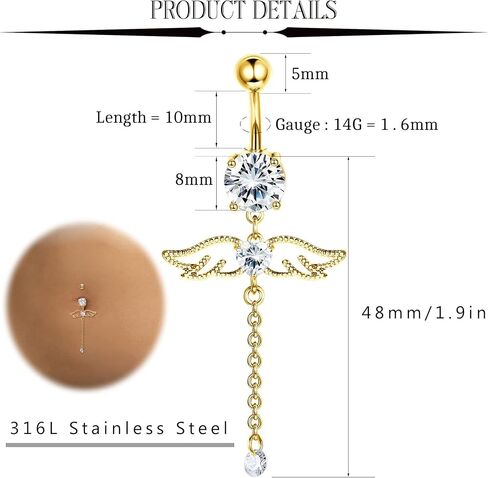 JOERICA 6 Pcs 14G Belly Button Rings Dangle for Women Stainless Steel CZ Navel Rings Set Cute Butterfly Belly Rings Body Piercing Jewelry in Saudi Arabia