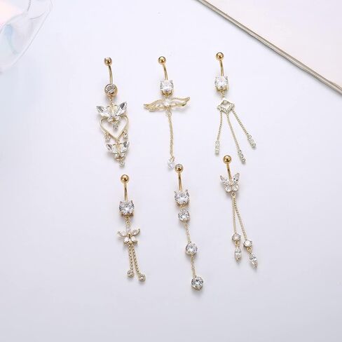 JOERICA 6 Pcs 14G Belly Button Rings Dangle for Women Stainless Steel CZ Navel Rings Set Cute Butterfly Belly Rings Body Piercing Jewelry in Saudi Arabia