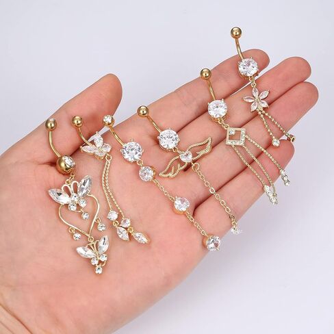 JOERICA 6 Pcs 14G Belly Button Rings Dangle for Women Stainless Steel CZ Navel Rings Set Cute Butterfly Belly Rings Body Piercing Jewelry in Saudi Arabia