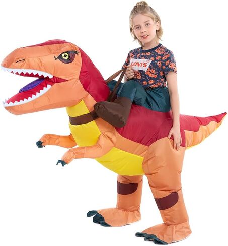 HSCTEK Child Inflatable Ride on Dinosaur Costume, T-rex, Velociraptor, Triceratops, Dilophosaurus, Pteranodon, Carnotaurus in Saudi Arabia