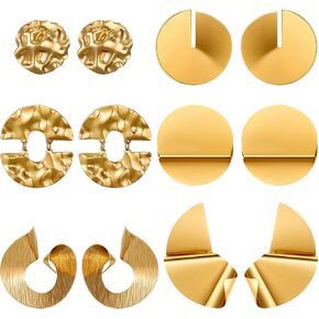 6 Pair Gold Statement Earrings for Women Girls Large Gold Geometric Earrings Woven Twisted Ginkgo Leaf Earrings Jewelry Gifts