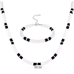 JOERICA Puka Shell Necklace for Men Women Sea Shell Surfer Necklace and Bracelet Set with Clam Chip Coconut Beads Pookah Shells Choker Necklace and Bracelet Summer Beach Jewelry Set