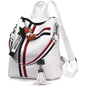 women's backpack handbag large capacity leather bag cute women's mini backpack, black, white (Black)