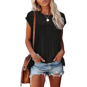Womens Chic Hollow Summer Tops Cap Sleeve Tank Top Loose Fit T-Shirt