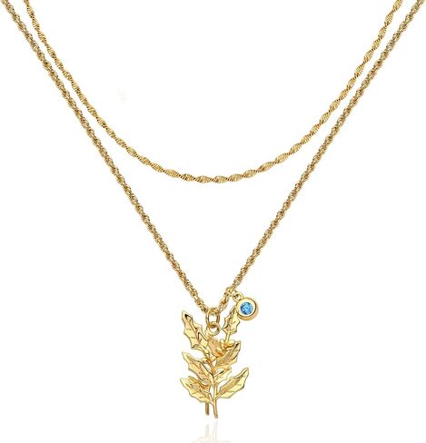 MTMY Birth Flower Necklaces for Women 18K Gold Plated Dainty Layered Birth Month Flower with Birthstone Pendant Necklaces Personalized Custom Floral Jewelry Gift for Her in Kuwait