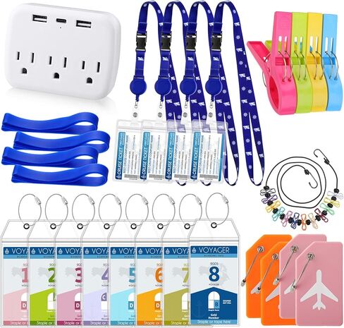 مجموعة إكسسوارات الرحلات البحرية المكونة من 26 قطعة تتضمن حبال بطاقات الأمتعة مع حاملات بطاقات الهوية وشريط الطاقة للرحلات البحرية ومشابك كرسي الشاطئ ومشابك مناشف الشاطئ ومشابك الأمتعة المصنوعة من السيليكون وحبل الغسيل القابل للسحب in Kuwait