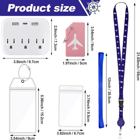 مجموعة إكسسوارات الرحلات البحرية المكونة من 26 قطعة تتضمن حبال بطاقات الأمتعة مع حاملات بطاقات الهوية وشريط الطاقة للرحلات البحرية ومشابك كرسي الشاطئ ومشابك مناشف الشاطئ ومشابك الأمتعة المصنوعة من السيليكون وحبل الغسيل القابل للسحب in Kuwait