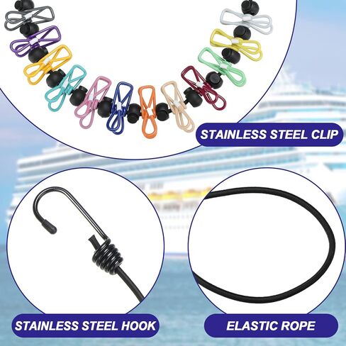 مجموعة إكسسوارات الرحلات البحرية المكونة من 26 قطعة تتضمن حبال بطاقات الأمتعة مع حاملات بطاقات الهوية وشريط الطاقة للرحلات البحرية ومشابك كرسي الشاطئ ومشابك مناشف الشاطئ ومشابك الأمتعة المصنوعة من السيليكون وحبل الغسيل القابل للسحب in Kuwait