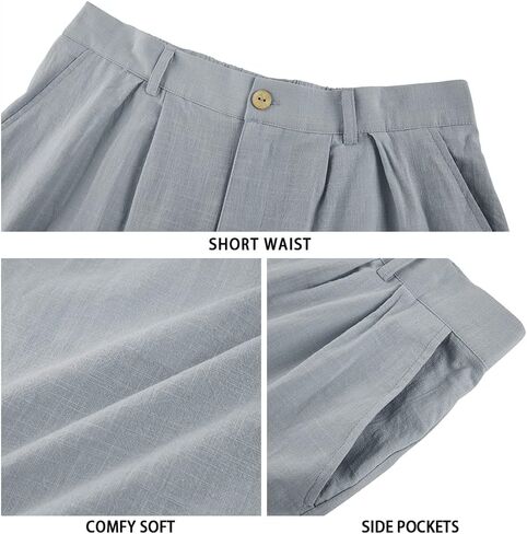 شورت Runcati رجالي من القطن والكتان مسطح من الأمام وأزرار للإغلاق وخصر مرن ومقاس عادي شورت صيفي للشاطئ in Kuwait