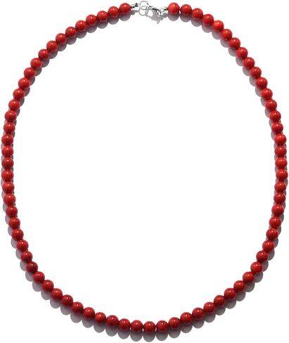 SHOP LC DELIVERING JOY 925 Sterling Silver Red Coral Beaded Necklace for Women Jewelry Size 18" Birthday Gifts in Saudi Arabia