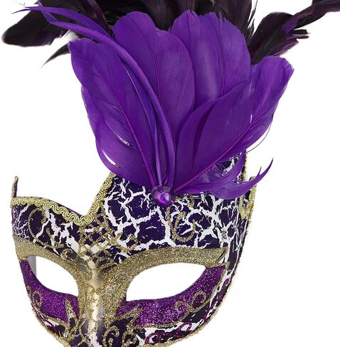 Awlsyj Women's Feather Masquerade Mask Venetian Halloween Mardi Gras Costumes Party Ball Prom Mask in Kuwait