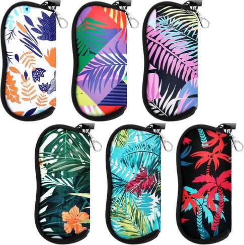 Kanayu 6 Pcs Sunglasses Soft Case Ultra Light Portable Neoprene Zipper Glasses Case Clip on Safety Eyeglass Pouch Glasses Bag Travel Eyeglass Holder Case for Women Men, Plant Pattern Design in Saudi Arabia