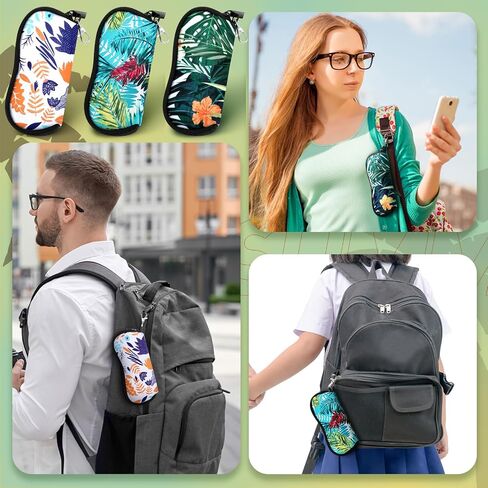 Kanayu 6 Pcs Sunglasses Soft Case Ultra Light Portable Neoprene Zipper Glasses Case Clip on Safety Eyeglass Pouch Glasses Bag Travel Eyeglass Holder Case for Women Men, Plant Pattern Design in Saudi Arabia