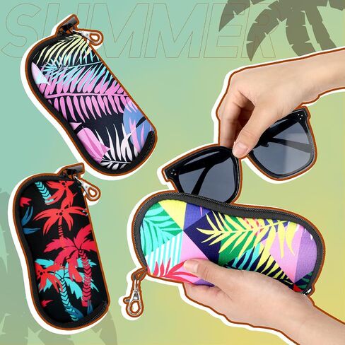 Kanayu 6 Pcs Sunglasses Soft Case Ultra Light Portable Neoprene Zipper Glasses Case Clip on Safety Eyeglass Pouch Glasses Bag Travel Eyeglass Holder Case for Women Men, Plant Pattern Design in Saudi Arabia