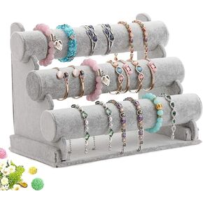 Wuligirl 3 Tier T-Bar سوار عرض المجوهرات حامل الإسورة منظم تخزين حامل مخملي أسود (3T Bar) in Kuwait