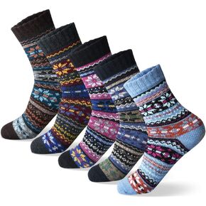 MORECOO Women Winter Socks Warm Womens Socks Wool Socks Gift Socks Warm for Women Vintage Casual Crew Socks 5 Pairs