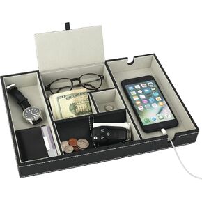 Mantello Nightstand Organizer, Small Valet Tray for Men, Black