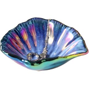 Jewelry Tray, 5.75 Inches Ceramic Jewelry Dish,Shell Trinket Dish, Jewelry Plate as Concrete Home/Coffee Table Décor, Gifts for Woman/Mom/Friends,Vivid Blue