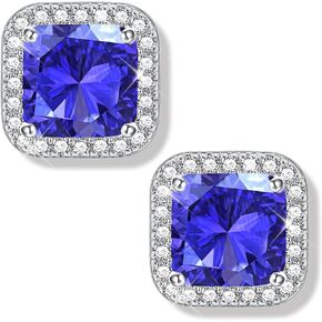 Milacolato Cubic Zirconia Stud Earrings Sterling Silver Post Birthstone Earrings Hypoallergenic 18K White Gold Plated Jewelry Excellent-Cut Square Round Teardrop Heart Simulated Diamond Halo Stud Earrings for Women Men