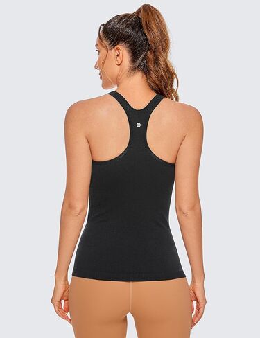 CRZ YOGA Womens Seamless Ribbed Racerback Tank Tops with Built in Bra - Padded Scoop Neck Slimming Athletic Long Camisole in Kuwait
