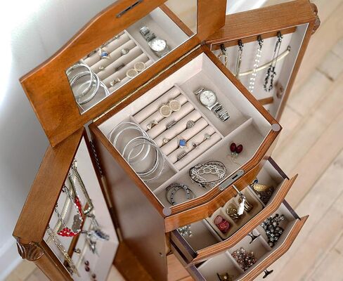 Hives and Honey Traditional Jewelry Armoire with Mirror, 38", Antique Walnut in Kuwait