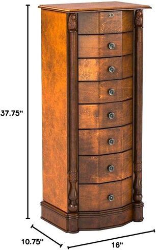 Hives and Honey Traditional Jewelry Armoire with Mirror, 38", Antique Walnut in Kuwait