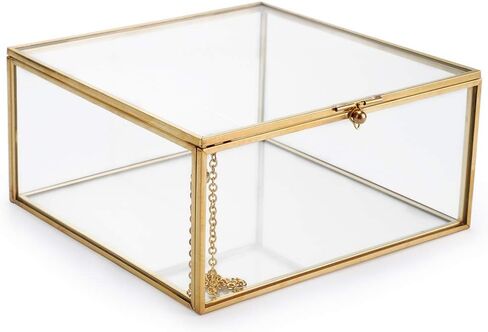 Hipiwe 2 Packs Vintage Glass Jewelry Organizer Box - Small Golden Metal Keepsake Box Desktop Jewelry Organizer Holder, Wedding Birthday Gift, Square Vanity Decorative Box for Dresser Bathroom in Kuwait