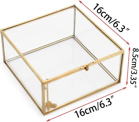 Hipiwe 2 Packs Vintage Glass Jewelry Organizer Box - Small Golden Metal Keepsake Box Desktop Jewelry Organizer Holder, Wedding Birthday Gift, Square Vanity Decorative Box for Dresser Bathroom in Kuwait