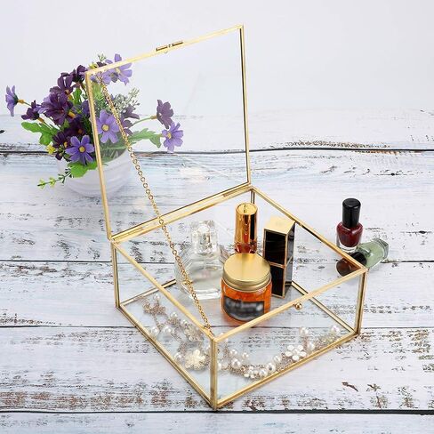 Hipiwe 2 Packs Vintage Glass Jewelry Organizer Box - Small Golden Metal Keepsake Box Desktop Jewelry Organizer Holder, Wedding Birthday Gift, Square Vanity Decorative Box for Dresser Bathroom in Kuwait