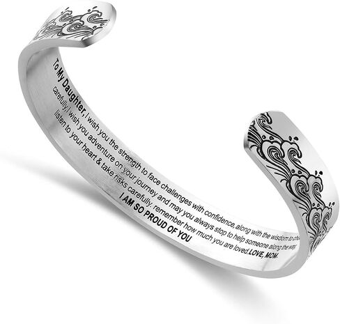LIUANAN Inspirational Bracelets for Women Mom Personalized Gift for Her Engraved Mantra Cuff Bangle Birthday Jewelry in Saudi Arabia