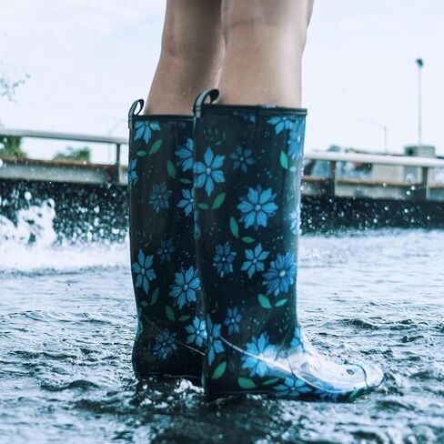 HISEA Women's Tall Rain Boots, Waterproof Garden Boots Fashion Print Rubber PVC Rainboots For Ladies, Anti-Slip Knee High Mud Boots for Outdoor Gardening Farm Yard Work, Slim Calf & Wide Calf in Saudi Arabia