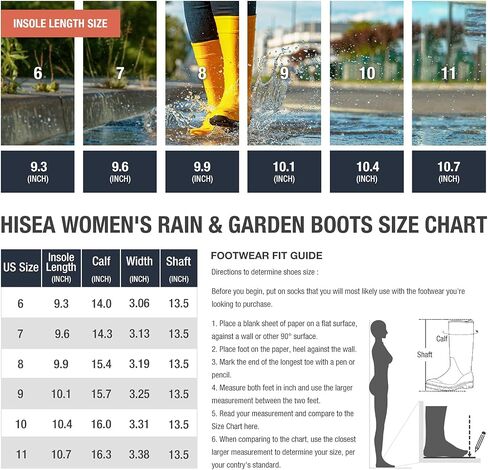 HISEA Women's Tall Rain Boots, Waterproof Garden Boots Fashion Print Rubber PVC Rainboots For Ladies, Anti-Slip Knee High Mud Boots for Outdoor Gardening Farm Yard Work, Slim Calf & Wide Calf in Saudi Arabia