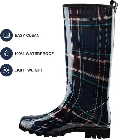 HISEA Women's Tall Rain Boots, Waterproof Garden Boots Fashion Print Rubber PVC Rainboots For Ladies, Anti-Slip Knee High Mud Boots for Outdoor Gardening Farm Yard Work, Slim Calf & Wide Calf in Saudi Arabia