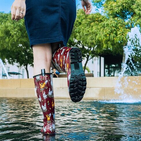 HISEA Women's Tall Rain Boots, Waterproof Garden Boots Fashion Print Rubber PVC Rainboots For Ladies, Anti-Slip Knee High Mud Boots for Outdoor Gardening Farm Yard Work, Slim Calf & Wide Calf in Saudi Arabia