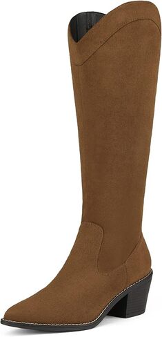 DREAM PAIRS Womens Cowboy Boots, Western Cowgirl Pull On Zipper Chunky Heel Pointed Toe Knee High Boots in Saudi Arabia
