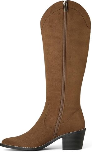 DREAM PAIRS Womens Cowboy Boots, Western Cowgirl Pull On Zipper Chunky Heel Pointed Toe Knee High Boots in Saudi Arabia