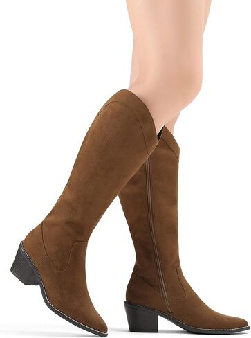 DREAM PAIRS Womens Cowboy Boots, Western Cowgirl Pull On Zipper Chunky Heel Pointed Toe Knee High Boots in Saudi Arabia
