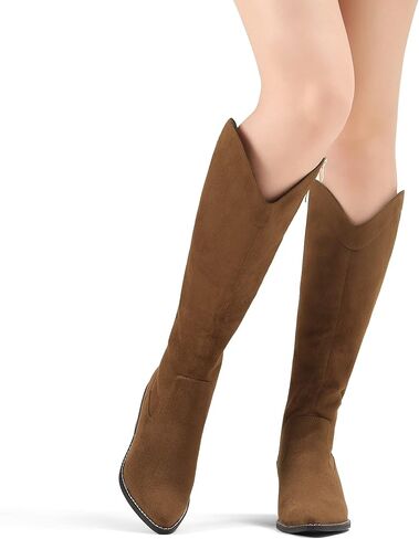 DREAM PAIRS Womens Cowboy Boots, Western Cowgirl Pull On Zipper Chunky Heel Pointed Toe Knee High Boots in Saudi Arabia