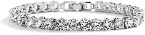 سوار Mariell Glamorous Platinum Silver 6 1/2" صغير الحجم CZ Bridal Tennis Bracelet - مثالي للمعصم الأصغر! in Saudi Arabia