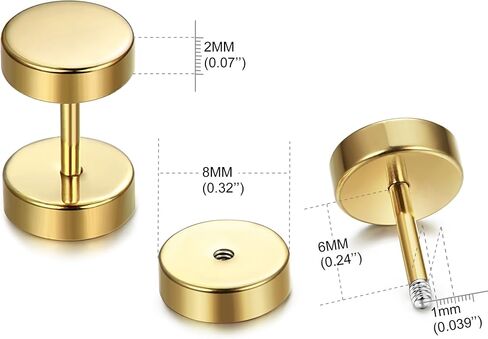 FIBO STEEL 6 Pairs Stud Earrings for Men Women Ear Piercing Ear Plugs Tunnel Fake Gauge Earrings 18G in Kuwait