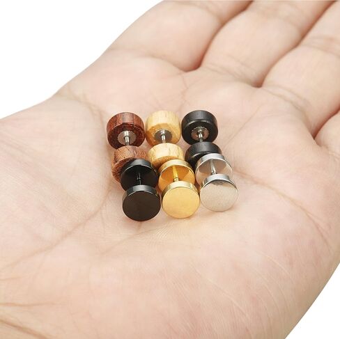 FIBO STEEL 6 Pairs Stud Earrings for Men Women Ear Piercing Ear Plugs Tunnel Fake Gauge Earrings 18G in Kuwait