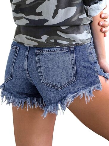 Govc Womens Jean Shorts Mid-Rise Frayed Raw Hemline Ripped Denim Short Jeans in Kuwait