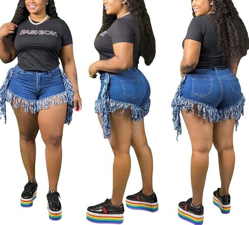 DvaeMalligo Womens Ripped Jean Shorts High Waisted Stretchy Frayed Distressed Raw Hem Tassels Denim Bermuda Shorts in Saudi Arabia