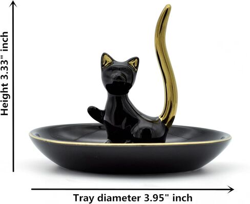 Happy Cat Posture Trinket Tray Decorative Ring Holder Jewelry Storage Dish Black/Golden Tail in Saudi Arabia