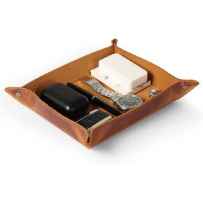 Genuine Leather Tray Organizer - Practical Lightweight Water Resistant Computer Table Desk Storage Box for Wallets, Watches, Keys, Coins, Cell Phones and Office Equipment, Black in Saudi Arabia