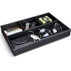 GORESE Faux Leather Valet Tray for Men, Stackable Jewelry Trays Drawer Organizer Tray Nightstand Organizer for Men, EDC Tray for Key, Wallet, Sunglass, Watch, Coin, Phone, Cologne - Black
