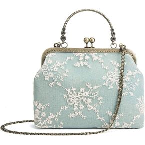 Rejolly Women Vintage Kiss Lock Top Handle Handbag Evening Purse Crossbody Shoulder Bag with Chain Strap