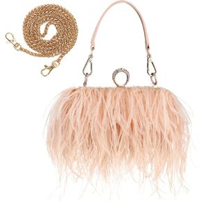 ZAKIA Women's Real Natural Ostrich Feather Tote Evening Dress Bag Shoulder Bag Party Money Bag Wallet Clutch