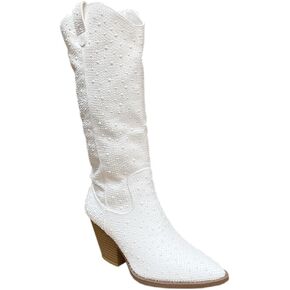 ABSOLEX Women Western Cowgirl Cowboy Pointed Toe Rhinestone Knee High Boots