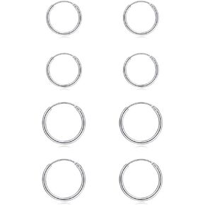 Silver Hoop Earrings- Cartilage Earring Small Hoop Earrings for Women Men Girls,4 Pairs of Hypoallergenic 925 Sterling Silver Tragus Earrings